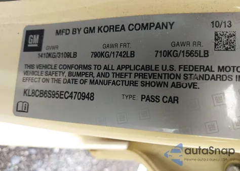 2014 Chevrolet Spark Ls Auto z USA, uszkodzony, nr VIN KL8CB6S95EC470948